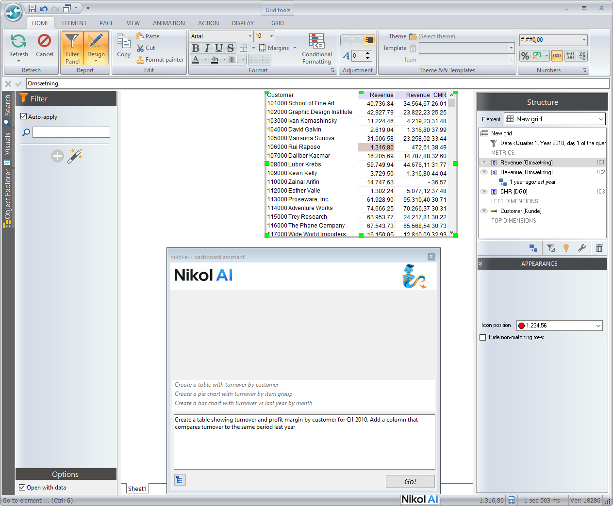 Example of using nikolAI to create a table