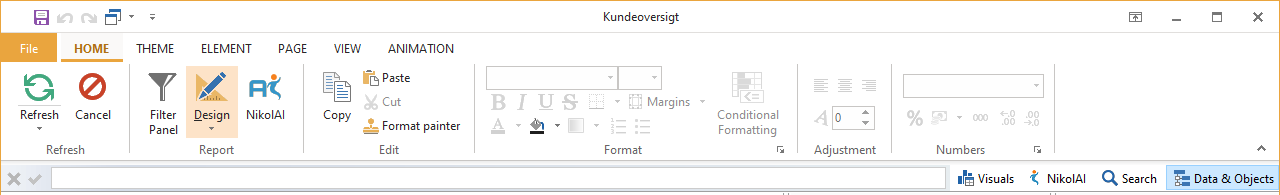 Panel buttons below the ribbon