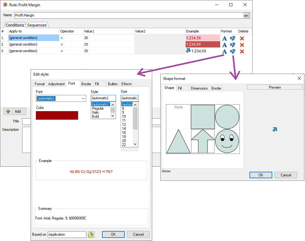 Edit a rule condition's style and shape settings