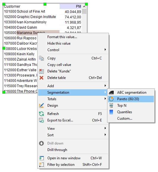 Create segmentation embedded inside a visual