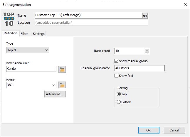 Editor for top N segmentation