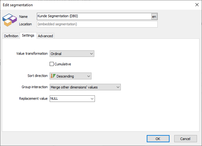 Segmentation settings