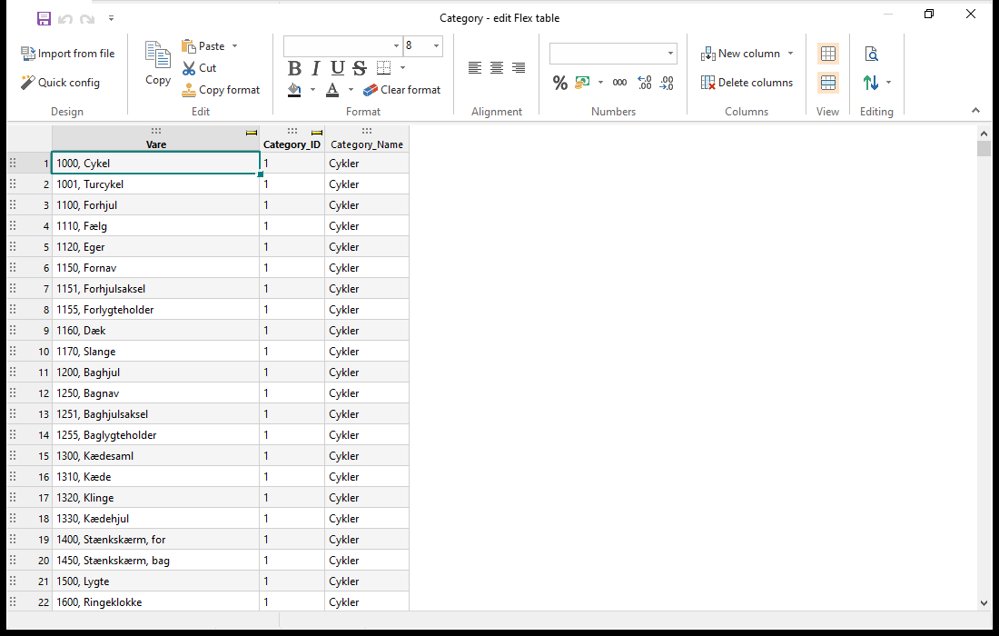 The FlexTable editor