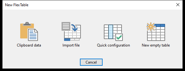 The New FlexTable dialog