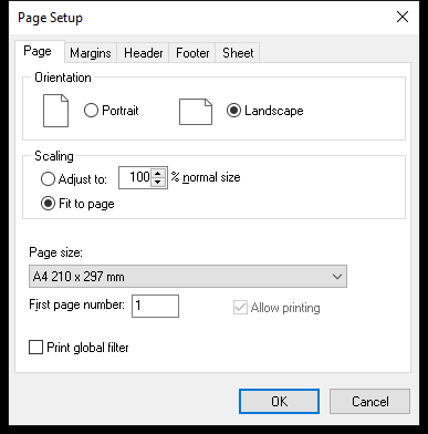 The Page Setup dialog