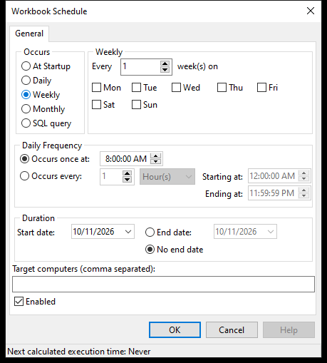 The schedule dialog