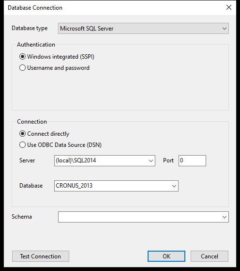 The Database Connection dialog