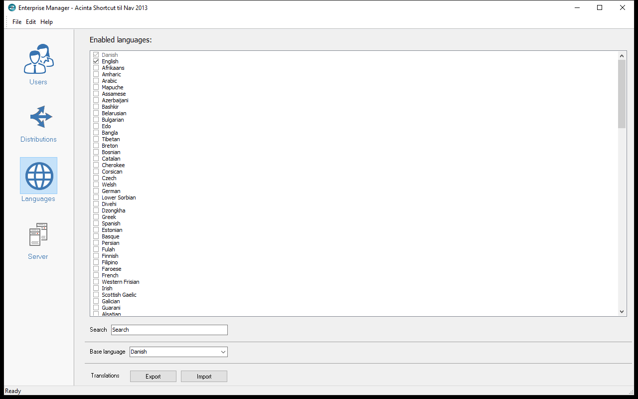 The Languages page