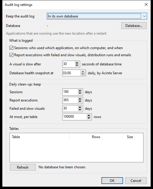Audit log settings